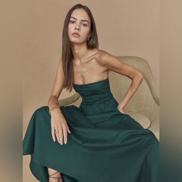 NEW Reformation Lissa Cotton Midi Dress Forest Green Removable Strap | US 4 UK 8 - Picture 4 of 14
